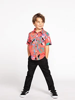 Little Boys Leaf Spray Short Sleeve Shirt - Lava Rock Red