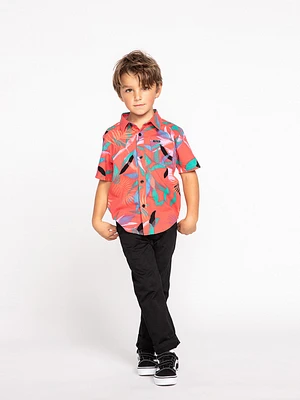 Little Boys Leaf Spray Short Sleeve Shirt - Lava Rock Red