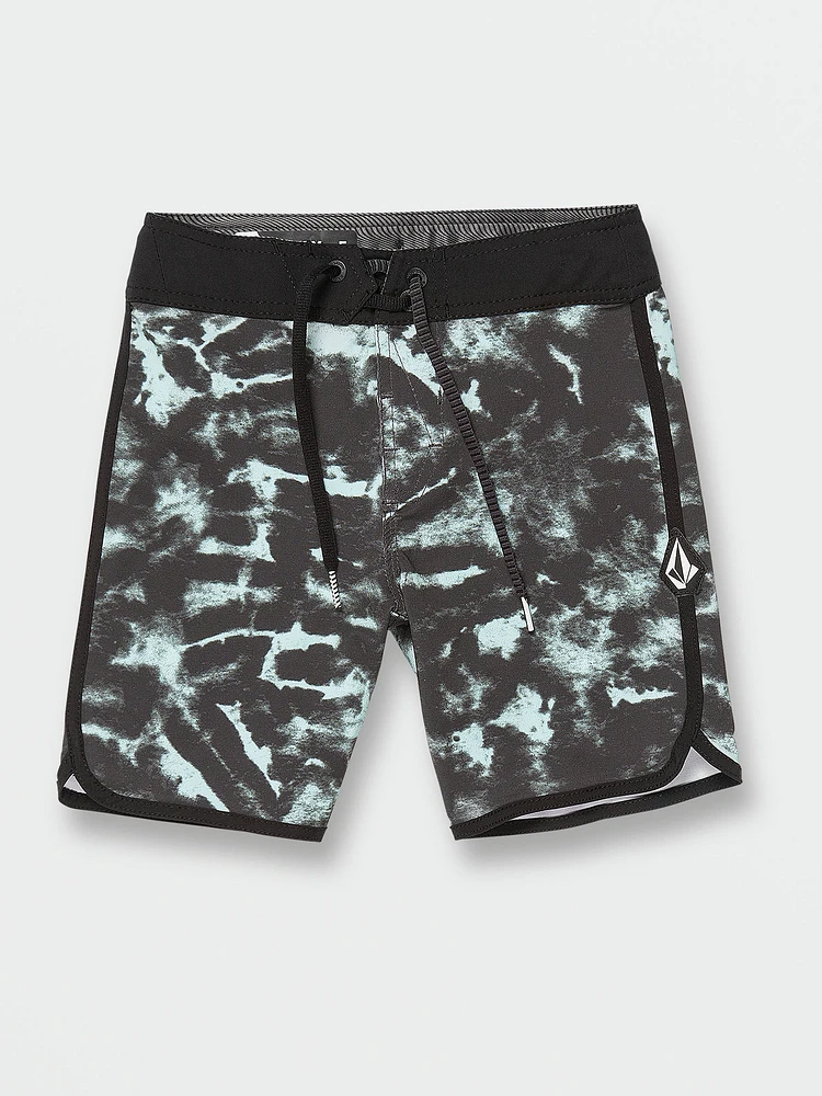 Little Boys Psych Scallop Mod-Tech Trunks - Rinsed Black