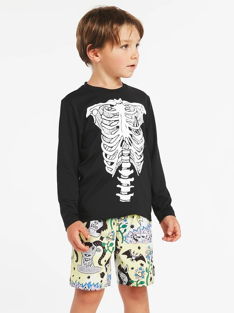 Little Boys Skeleton Long Sleeve Rashguard - Black