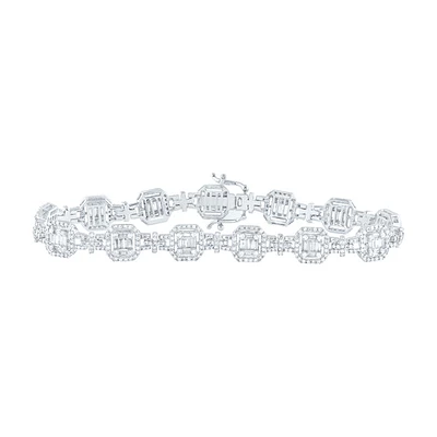 14kt White Gold Womens Baguette Diamond Square Link Bracelet 3 Cttw