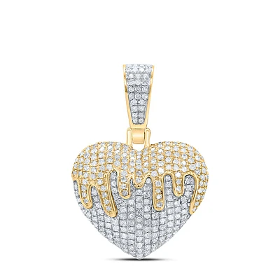 10kt Yellow Gold Mens Round Diamond Melting Heart Charm Pendant 3/4 Cttw