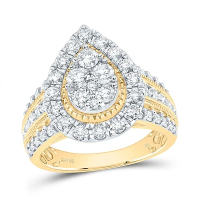 10kt Yellow Gold Womens Round Diamond Teardrop Cluster Ring Cttw