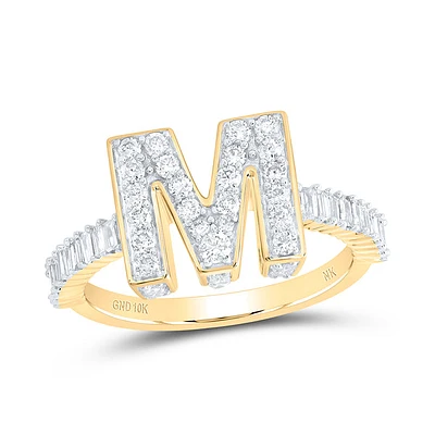 10kt Yellow Gold Womens Baguette Diamond Initial M Letter Ring 1 Cttw