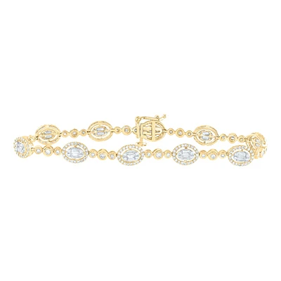 14kt Yellow Gold Womens Baguette Diamond Oval Link Bracelet 2 Cttw