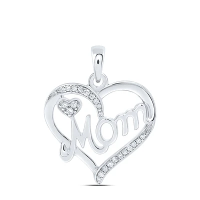 Sterling Silver Womens Round Diamond Mom Heart Pendant 1/ Cttw