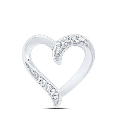 10kt White Gold Womens Round Diamond Heart Outline Pendant .03 Cttw