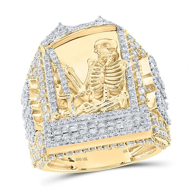 10kt Yellow Gold Mens Round Diamond Skeleton Coffin RIP Fashion Ring 4 Cttw