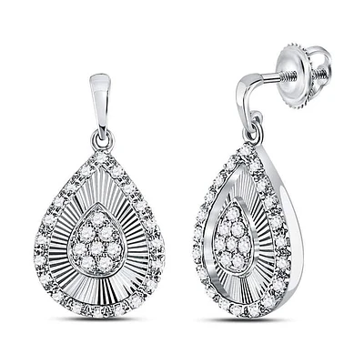 10kt White Gold Womens Round Diamond Teardrop Dangle Earrings 1/ Cttw