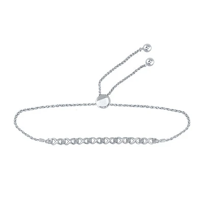 Sterling Silver Womens Round Diamond Infinity Bolo Bracelet 1/20 Cttw