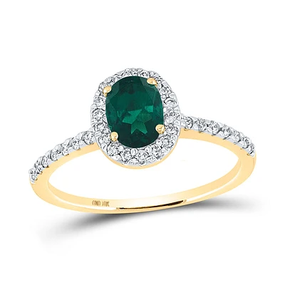 10kt Gold Womens Oval Synthetic Emerald Solitaire Ring 1 Cttw