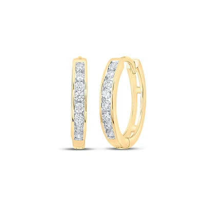 14kt Yellow Gold Womens Round Diamond Channel Set Hoop Earrings 1/4 Cttw