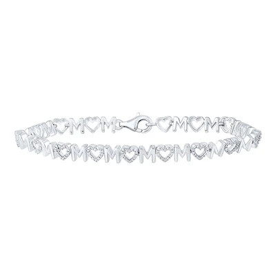 Sterling Silver Womens Round Diamond Mom Heart Bracelet 1/ Cttw