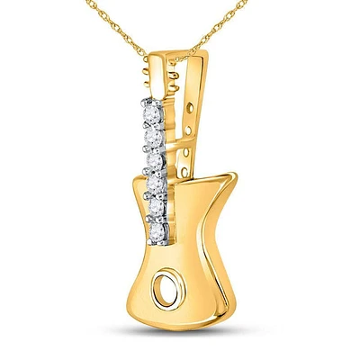 10kt Yellow Gold Womens Round Diamond Electric Guitar Music Instrument Pendant 1/20 Cttw