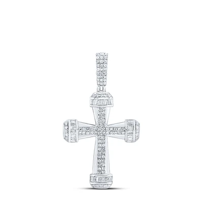 Sterling Silver Womens Baguette Diamond Cross Pendant 1 Cttw