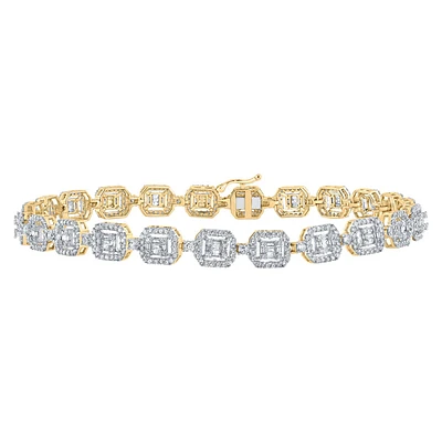 14kt Yellow Gold Mens Baguette Diamond Geometric Link Bracelet 4 Cttw