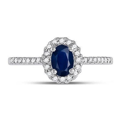 10kt White Gold Womens Oval Synthetic Blue Sapphire Solitaire Ring / Cttw