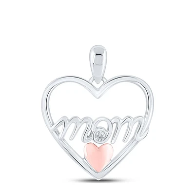 Sterling Silver Womens Round Diamond Mom Heart Pendant .02 Cttw