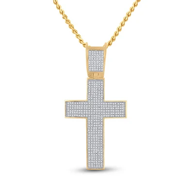 10kt Gold Mens Round Diamond Cross Charm Pendant Cttw