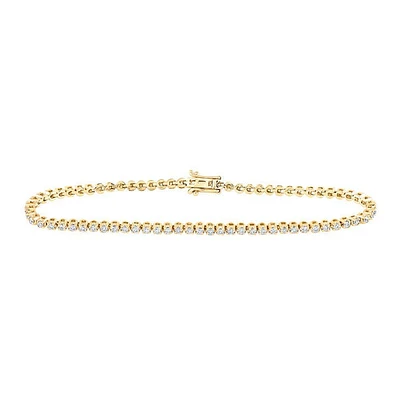 10kt Yellow Gold Womens Round Diamond Studded Tennis Bracelet 1-1/5 Cttw