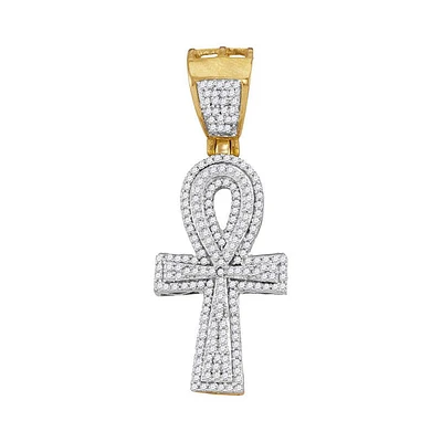 10kt Yellow Gold Mens Round Diamond Ankh Cross Charm Pendant 1/ Cttw