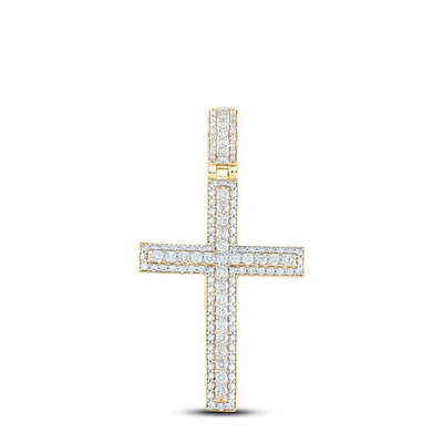 10kt Yellow Gold Mens Round Diamond Cross Charm Pendant 4-1/4 Cttw