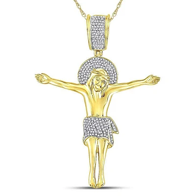 10kt Yellow Gold Mens Round Diamond Jesus Crucified Charm Pendant 1/2 Cttw