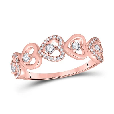 10kt Rose Gold Womens Round Diamond Heart Band Ring 3/8 Cttw