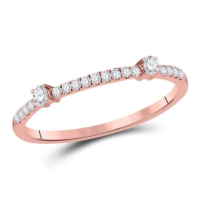 10kt Rose Gold Womens Round Diamond Single Row Stackable Band Ring 1/ Cttw