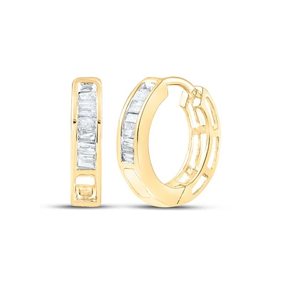 10kt Gold Womens Baguette Diamond Huggie Hoop Earrings 1/6 Cttw