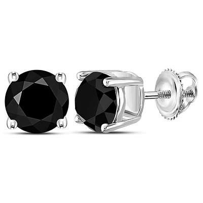 10kt White Gold Unisex Round Black Color Enhanced Diamond Solitaire Stud Earrings Cttw