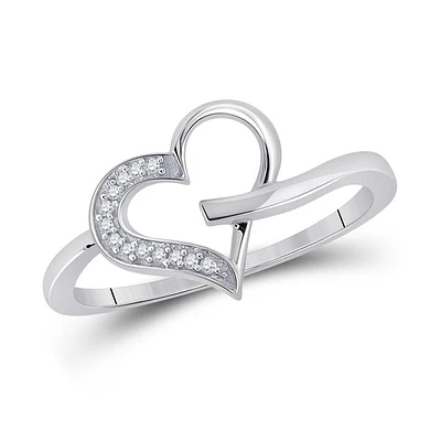 10kt White Gold Womens Round Diamond Heart Outline Ring 1/20 Cttw