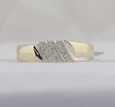 10kt Gold Mens Round Channel-set Diamond Diagonal Triple Row Wedding Band 1/8 Cttw