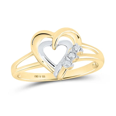 Two-tone Sterling Silver Womens Round Diamond Double Heart Ring .03 Cttw