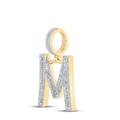 10kt Yellow Gold Mens Baguette Diamond Initial Letter Charm Pendant Cttw