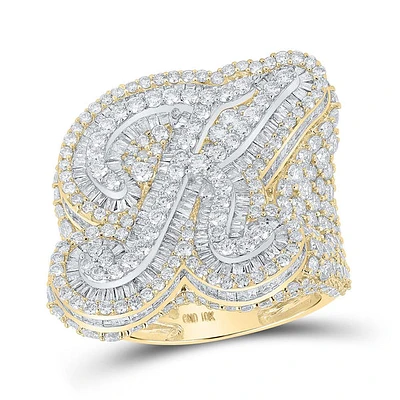 10kt Two-tone Gold Mens Baguette Diamond K Initial Letter Ring 8-5/8 Cttw