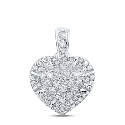 10kt White Gold Womens Round Diamond Heart Pendant 5/8 Cttw