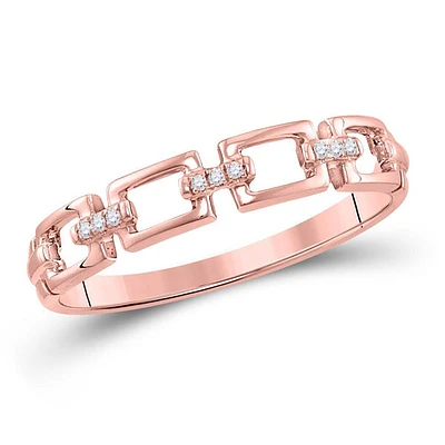 10kt Rose Gold Womens Round Diamond Chain Link Stackable Band Ring .03 Cttw