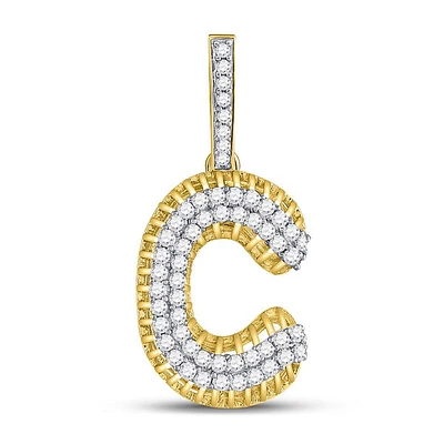 10kt Yellow Gold Mens Round Diamond C Letter Charm Pendant 1-1/5 Cttw