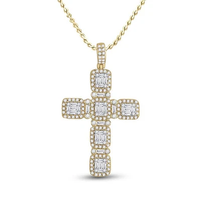 14kt Yellow Gold Womens Baguette Diamond Cross Pendant 2 Cttw