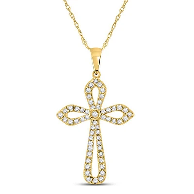 10kt Yellow Gold Womens Round Diamond Gothic Cross Pendant 1/ Cttw