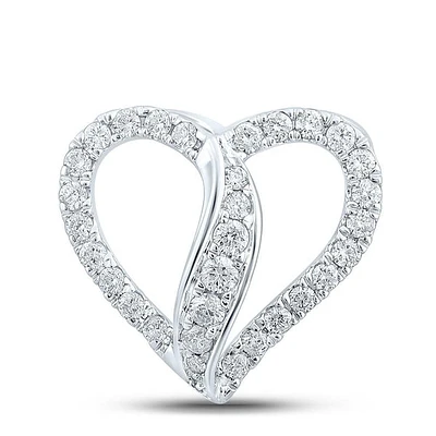 10kt White Gold Womens Round Diamond Heart Pendant 1/3 Cttw