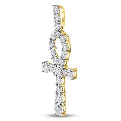 10kt Gold Mens Round Diamond Ankh Cross Charm Pendant 1/ Cttw