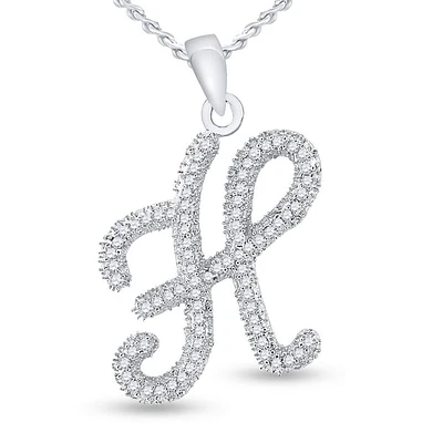 10kt White Gold Womens Round Diamond Cursive Letter H Pendant 1/5 Cttw