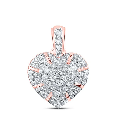 10kt Rose Gold Womens Round Diamond Heart Pendant 5/8 Cttw