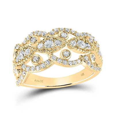 14kt Yellow Gold Womens Round Diamond Rounded Edge Band Ring 1 Cttw