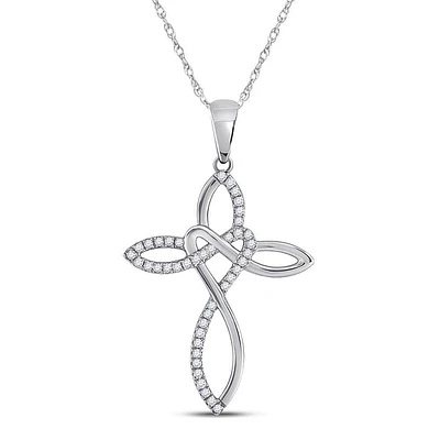 10kt White Gold Womens Round Diamond Woven Cross Pendant 1/5 Cttw