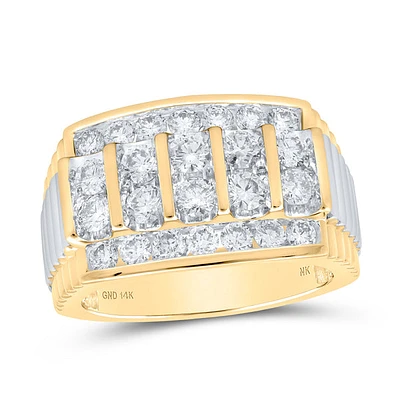 14kt Gold Mens Round Diamond Ribbed Shank Band Ring 2 Cttw