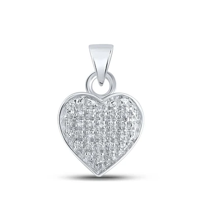 Sterling Silver Womens Round Diamond Small Heart Pendant 1/20 Cttw