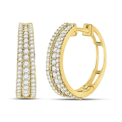 14kt Gold Womens Round Diamond Fashion Tapered Hoop Earrings 1 Cttw